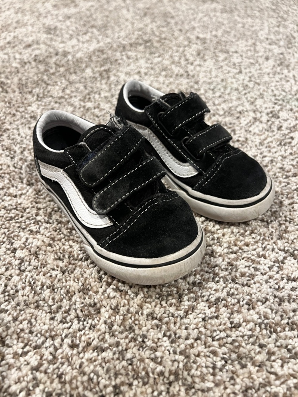 Black Kids Velcro Skate Sneakers with White Stripe